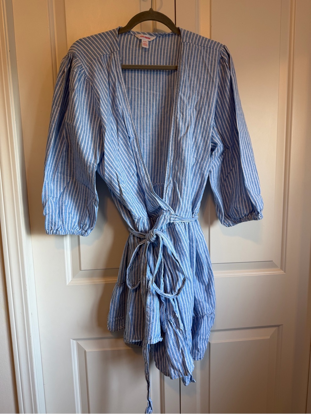 Light Blue Striped Wrap Dress